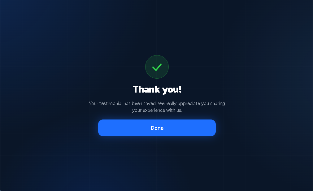 Thank you confirmation screen after submitting